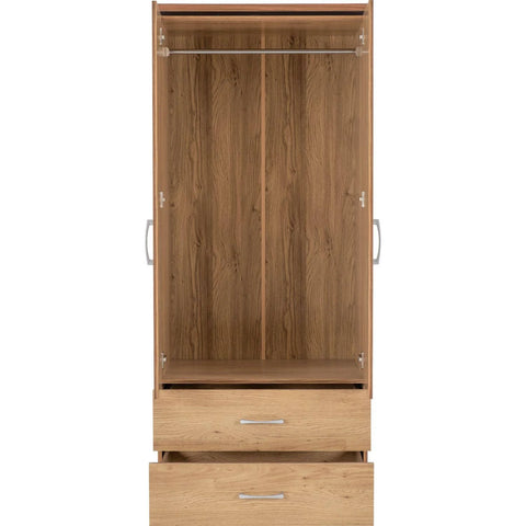 Seconique Charles 2 Door 2 Drawer Oak Effect Veneer Wardrobe