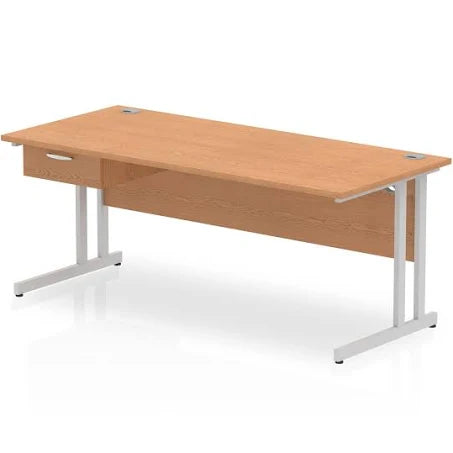 Impulse 1800 x 800mm Straight Office Desk Oak Top Silver Cantilever