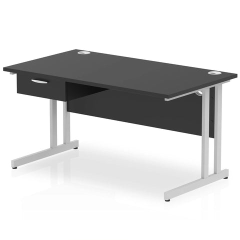 Impulse 1800 x 800mm Straight Office Desk Oak Top Silver Cantilever
