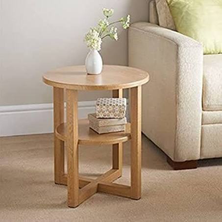 2 Tier Round Side Table Oak - Brown - Deenz
