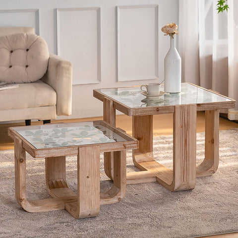2 Tier Round Side Table Oak - Brown - Deenz