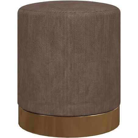 HOMCOM - Modern Round Footstool, Fabric Upholstered Foot Rest - Light Brown