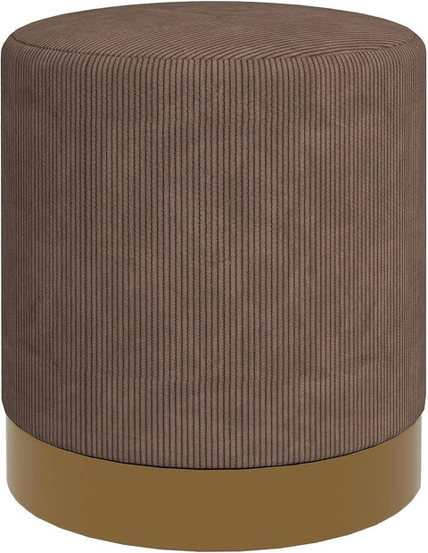 HOMCOM - Modern Round Footstool, Fabric Upholstered Foot Rest - Light Brown