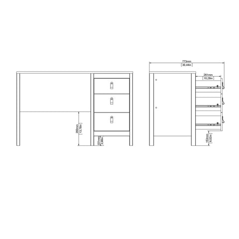 Barcelona Desk 3 Drawers - White