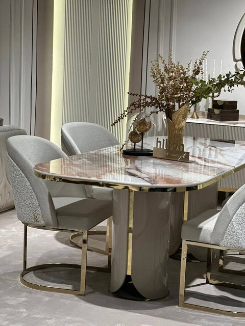 Hilton Modern Dining Set - 6 Seater Table & Chairs Mirror