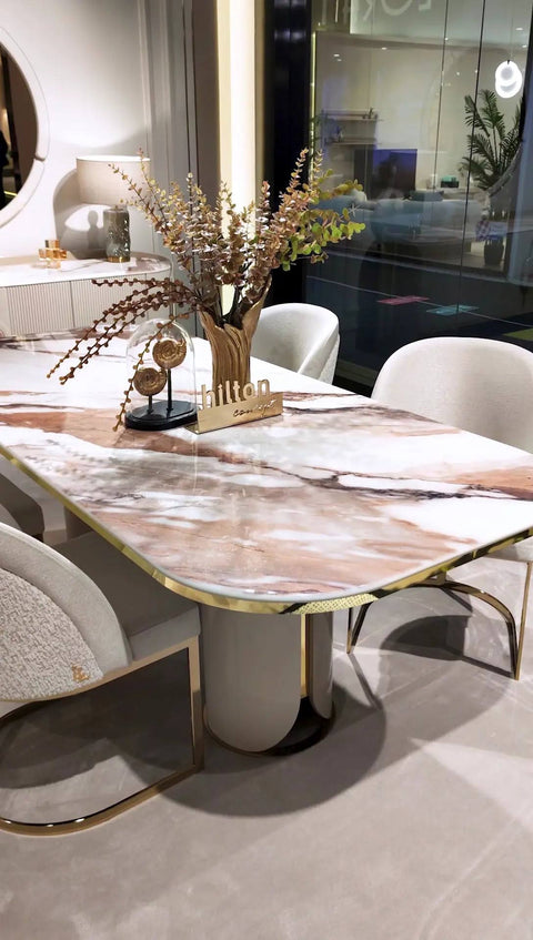 Hilton Modern Dining Set - 6 Seater Table & Chairs Mirror