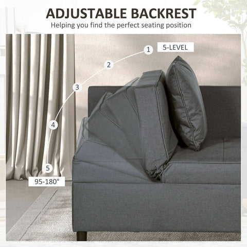HOMCOM - Folding Sleeper Sofa Bed Chair with Pillows, Pocket - Grey