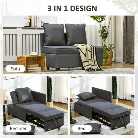 HOMCOM - Folding Sleeper Sofa Bed Chair with Pillows, Pocket - Grey