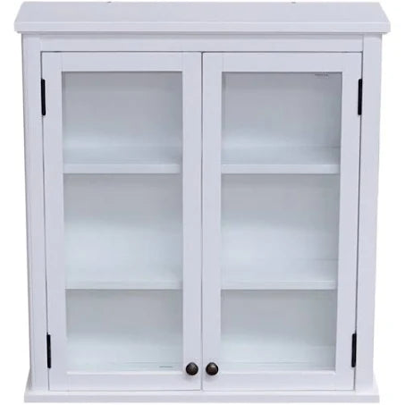 Alaterre Dorset Wall Mounted Bath Storage Cabinet with Glass Cabinet Doors - White