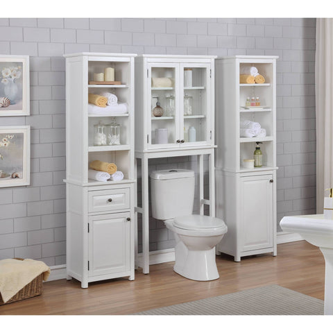 Alaterre Dorset Wall Mounted Bath Storage Cabinet with Glass Cabinet Doors - White