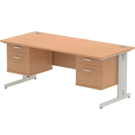 Impulse Straight Desk Silver Cable Managed Leg 2 x 2 Drawer Fixed Pedestal Oak ...