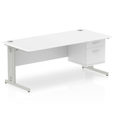 Impulse Straight Desk Silver Cable Managed Leg 2 x 2 Drawer Fixed Pedestal Oak ...