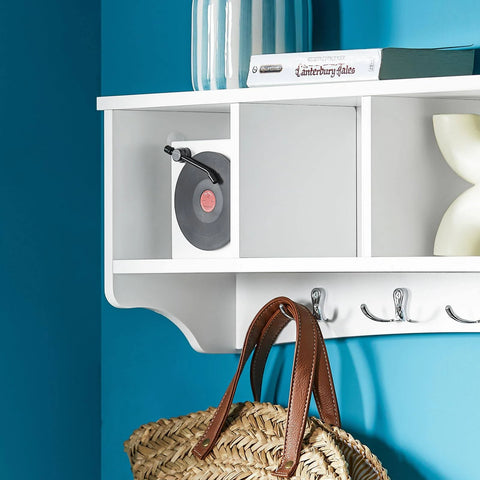 SoBuy FRG48-L-W, White Wall Display Storage Unit with 4 Components 5 Hooks, Wall ...