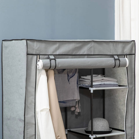 HOMCOM - Fabric Wardrobe Portable Wardrobe with 6 Shelves 1 Hanging Rail - Light Grey