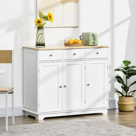 HOMCOM - Modern Sideboard Buffet Cabinet with Adjustable Shelves and Drawers - White