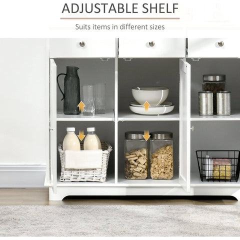 HOMCOM - Modern Sideboard Buffet Cabinet with Adjustable Shelves and Drawers - White