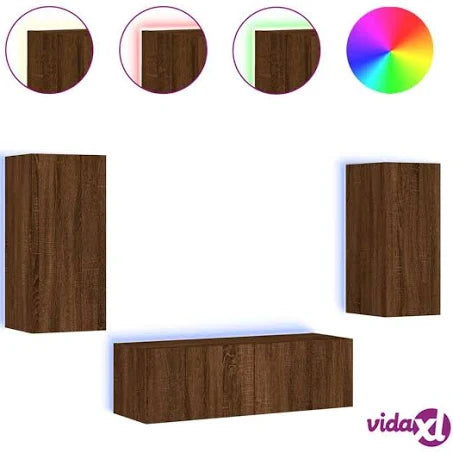 vidaXL 3 Piece TV Wall Cabinets with LED Lights Brown Oak
