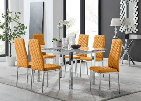 Furniturebox Fonti Valera 6 Seater Dining Set Mustard Yellow - Wilko