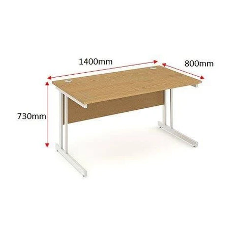 Impulse Straight Desk Silver Cantilever Leg Oak 1400 x 800mm