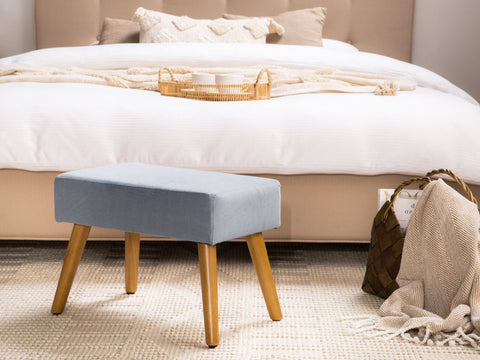 Beliani Footstool Grey Velvet with Wooden Legs Scandinavian Style