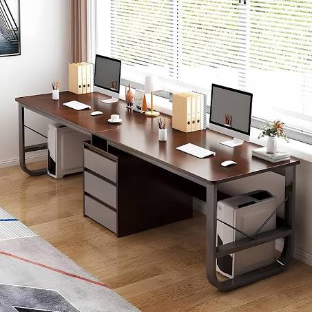 Two Person Desk with Drawers - Large Wood Computer Desk Writing Table for Home ...