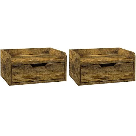 HOMCOM - Floating Nightstand Set of 2, Nightstand with Drawer - Brown