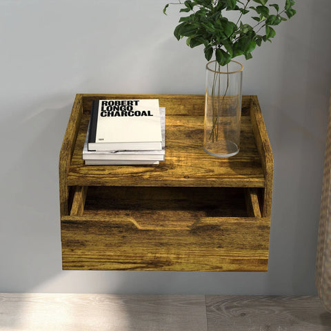 HOMCOM - Floating Nightstand Set of 2, Nightstand with Drawer - Brown