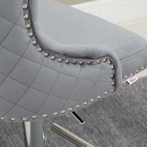 HOMCOM - Modern Swivel Bar Stools Set of 2 Adjustable Velvet Bar Chairs - Grey