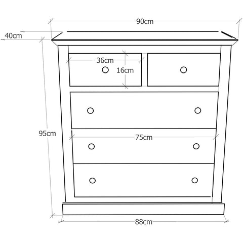 Bomporto 2 Over 3 Drawer Chest - Grey / Knob / Brass - Cabinet Bits