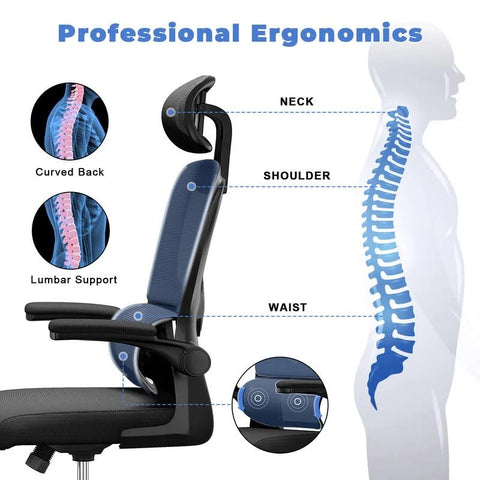 Bigzzia - Office Desk Chair High Back Mesh Office Chair with Flip-Up Armrest ...
