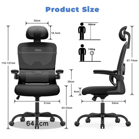 Bigzzia - Office Desk Chair High Back Mesh Office Chair with Flip-Up Armrest ...
