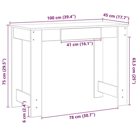 ZNTS Desk Brown Oak 100x45x75 cm Engineered Wood 860433