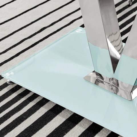 Florini White Glass and Metal V Dining Table - White - FurnitureboxUK