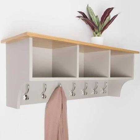 Charles Bentley Charnwood Floating Storage Shelf with Metal Hooks and Three ...