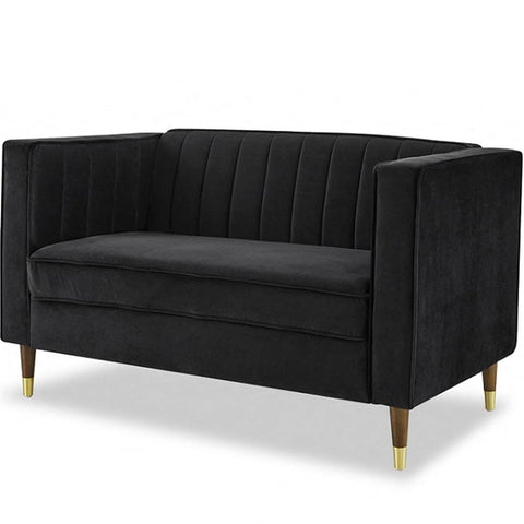 Thom 2 Seater Velvet Sofa With Metal Tipped Legs - Black Velvet