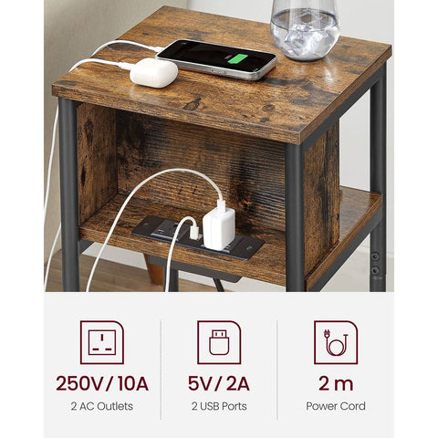 VASAGLE Narrow Bedside Table with Charging Station