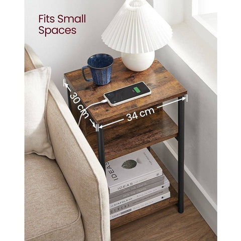 VASAGLE Narrow Bedside Table with Charging Station