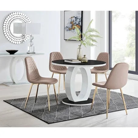 Giovani Dining Table with Four Corona Gold Chairs Set - Cappuccino