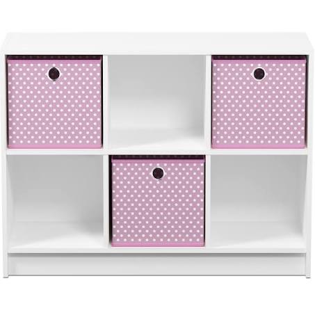 Furinno Basic 6 Cube Storage Organizer Bookcase with Bins, White/Pink