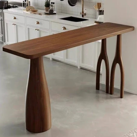 Trendy Brown Wood Bar Table with Three Legs Rectangle Fixed Table for 8 People ...