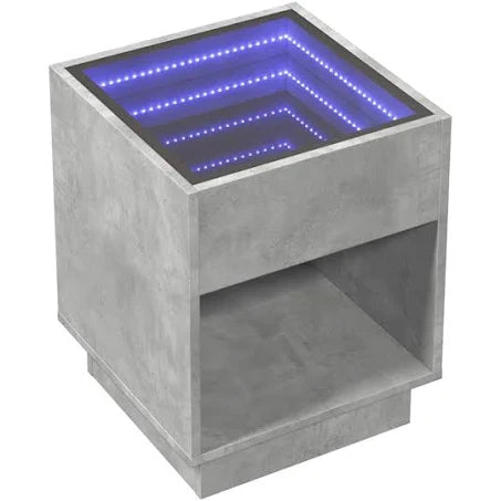 ZNTS Bedside Table with Infinity LED Concrete Grey 40x40x50 cm 3284080