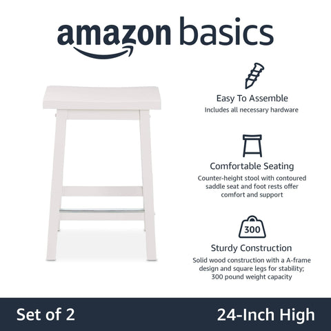 Amazon Basics Solid Wood Saddle-Seat Kitchen Counter-Height Stool, Set of 2 ...