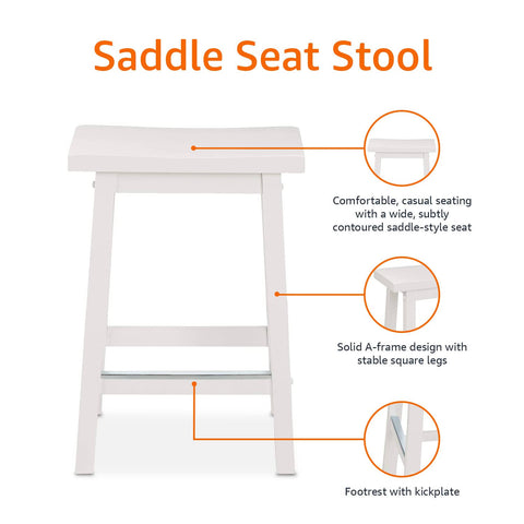 Amazon Basics Solid Wood Saddle-Seat Kitchen Counter-Height Stool, Set of 2 ...