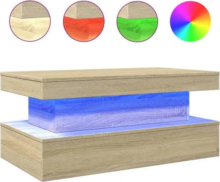 vidaXL Coffee Table with LED Lights Sonoma Oak 90x50x40 cm