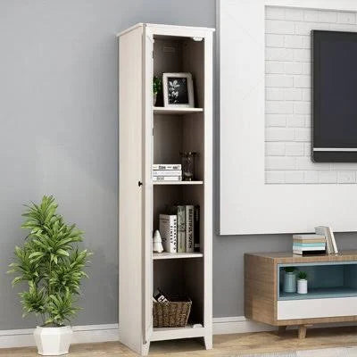Costway Wood Tall Storage Cabinet 4 Tires Display Organizer Freestanding Pantry ...
