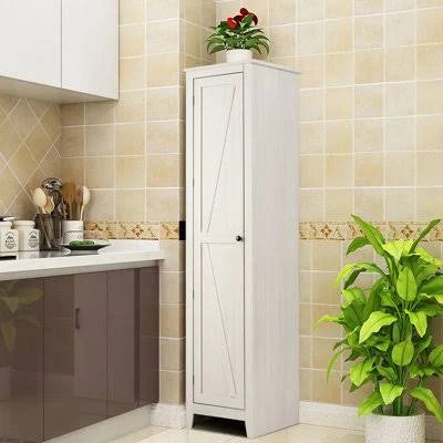 Costway Wood Tall Storage Cabinet 4 Tires Display Organizer Freestanding Pantry ...