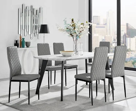 FurnitureboxUK - Andria White Marble Effect & Black Leg 6 Seater Dining Table and ...