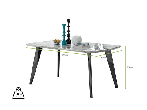 FurnitureboxUK - Andria White Marble Effect & Black Leg 6 Seater Dining Table and ...