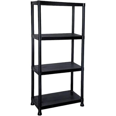 Oypla - 4 Tier Plastic Heavy Duty Shelving Racking Unit - Black