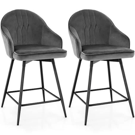360-Degree Swivel Bar Stools Set of 2-Gray | Costway